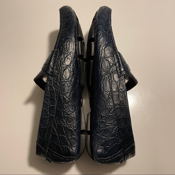 a. testoni Rare Navy Blue Crocodile Penny Loafers - Picture 9 of 17